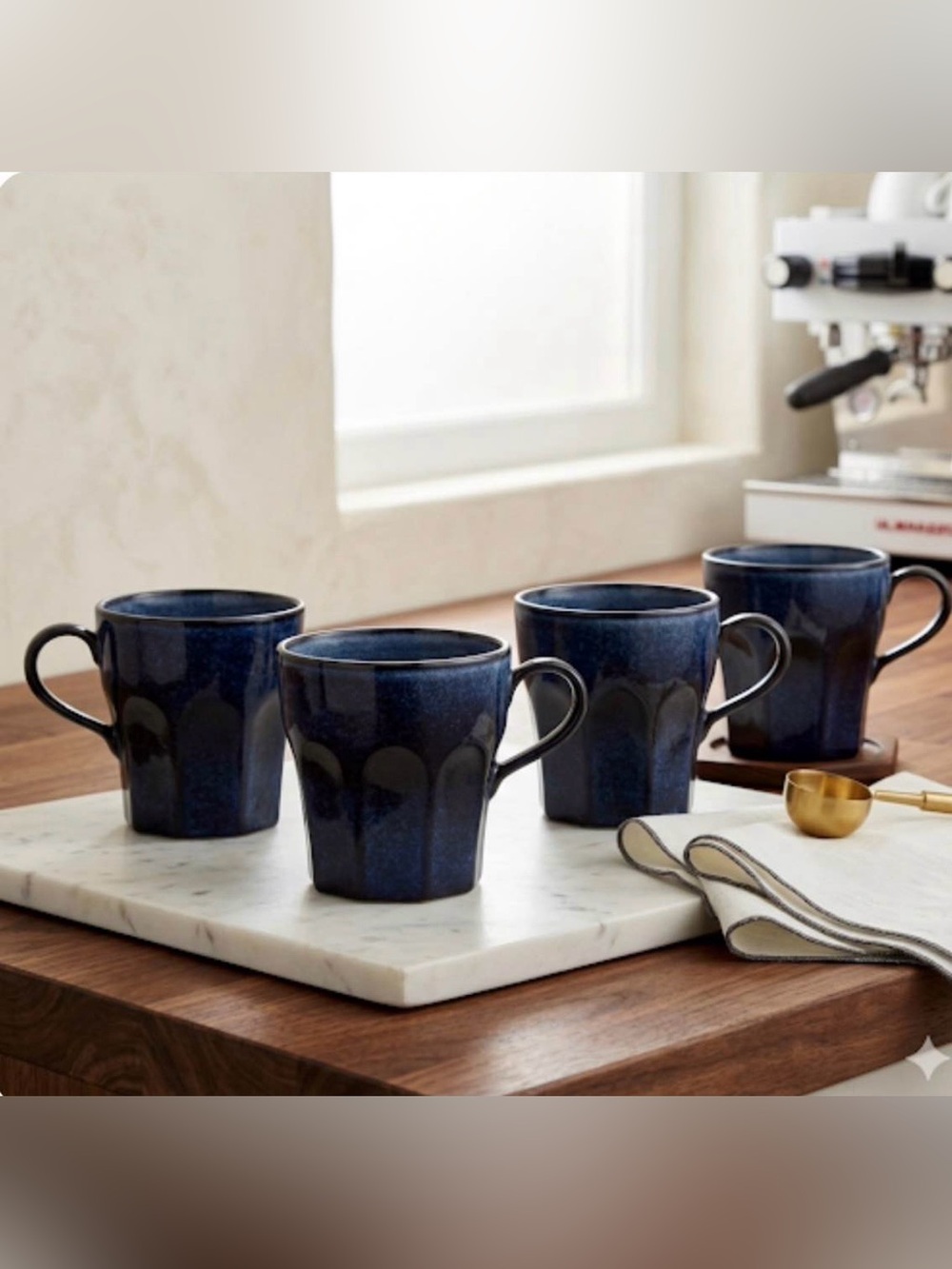 Crate&Barrel Cove Glazed Indigo Blue Mugs (set of 4), Retail $26 each =$104